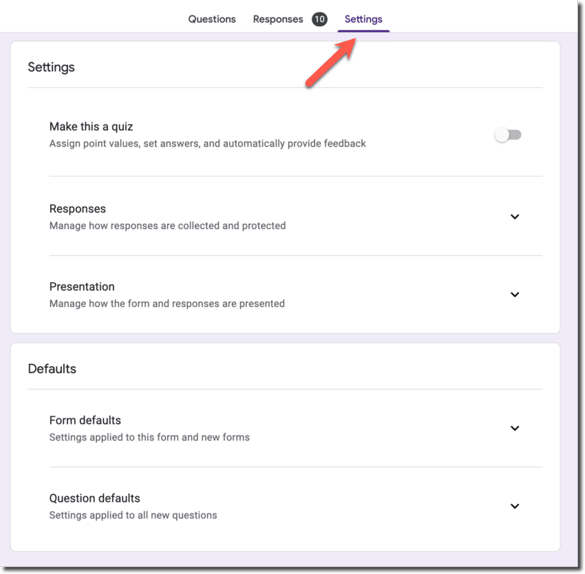 Shortcut: Jump to Google Forms Settings
