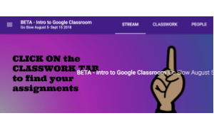 Point at the google classroom classwork tab