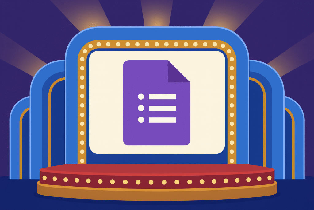 Google Forms logo on a game show stage